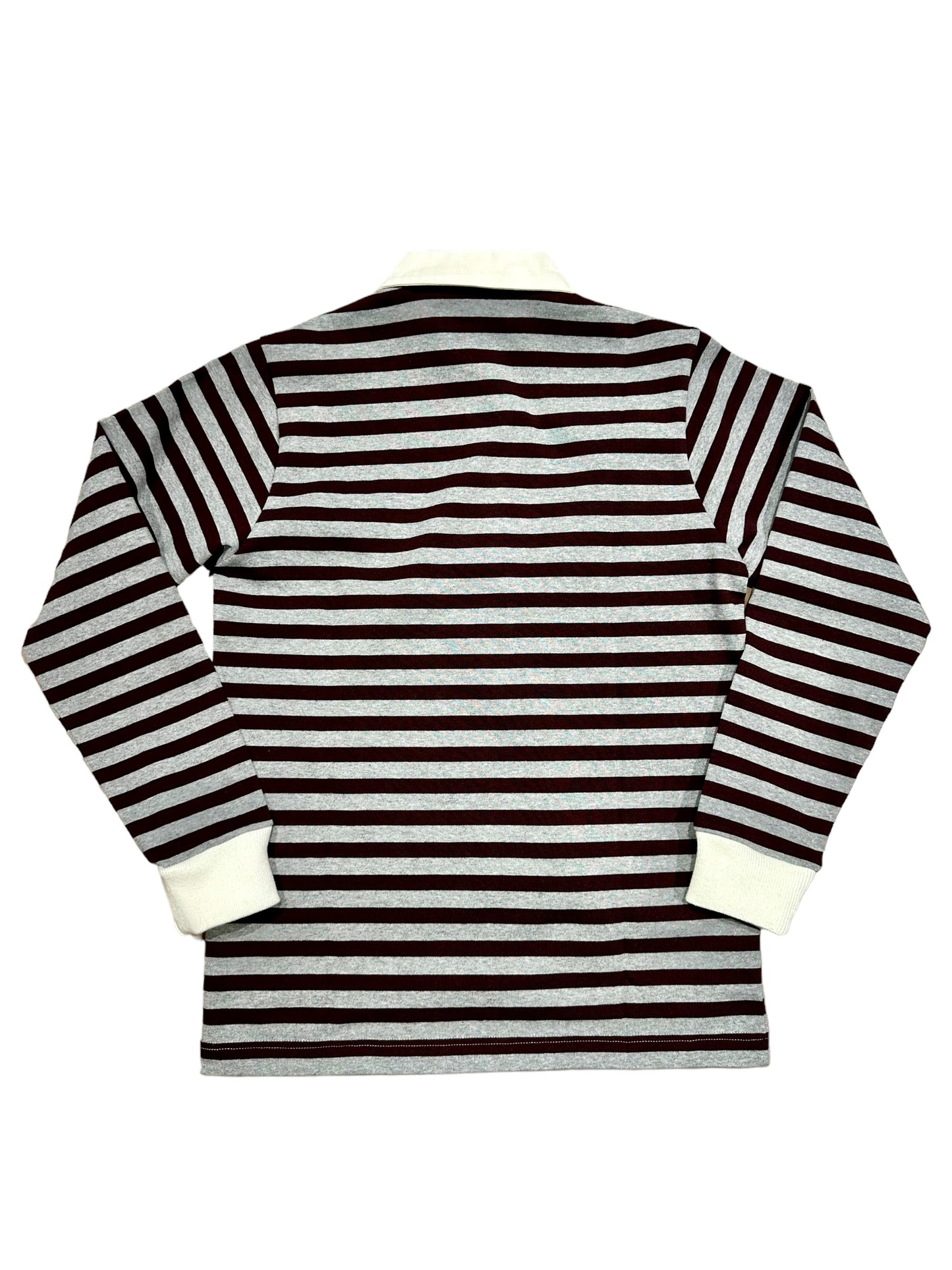 Stussy Burgundy Grey Stripe Rugby Shirt (Small)